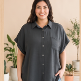 Curvy SS Button Up Airflow Top