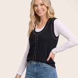 Stud Trim Western Sweater Vest