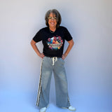 Drawstring denim with leopard side accents