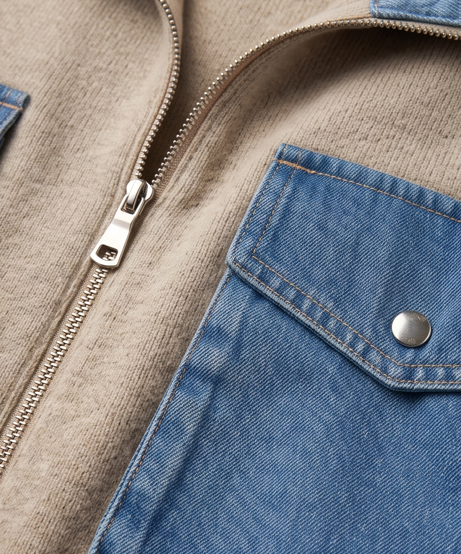 Knit Denim Trim Zip Sweater