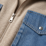 Knit Denim Trim Zip Sweater