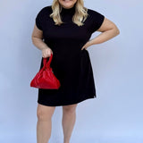 Black mock neck mini dress