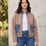 Knit Denim Trim Zip Sweater