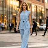 Sleeveless Jacket with Embellished Button