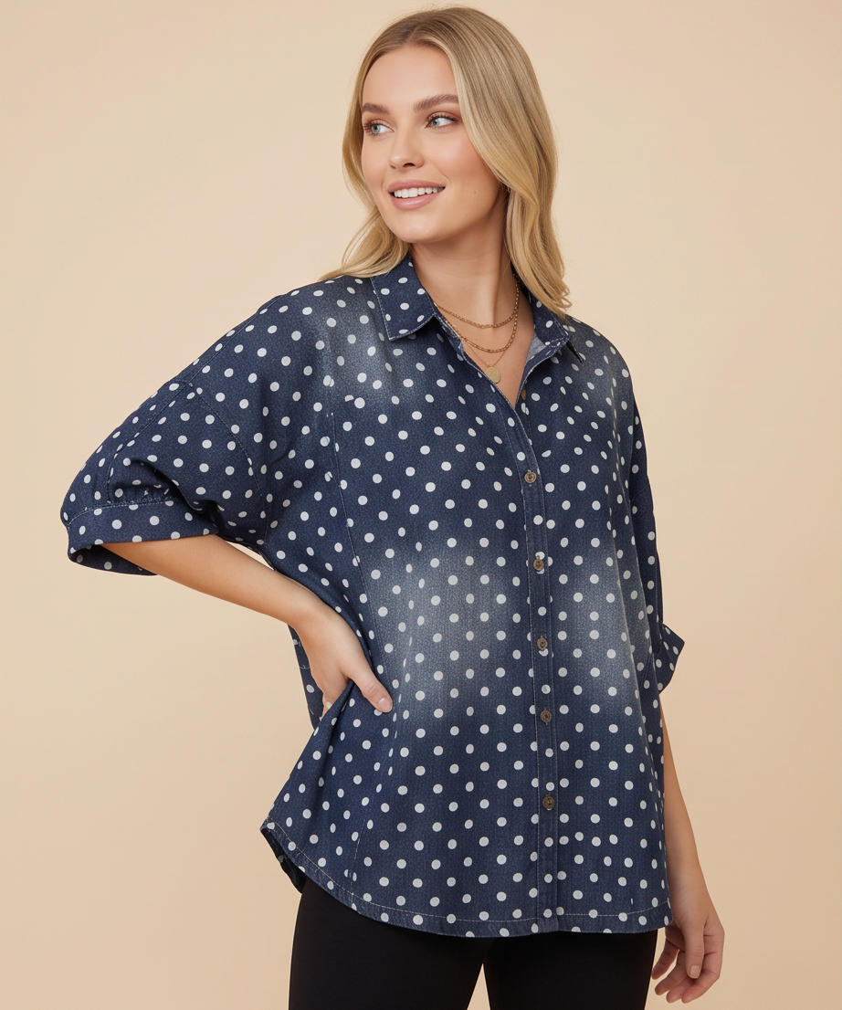 Denim Polka Dot Top