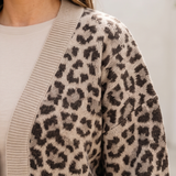 Leopard Jacquard Balloon Sleeve Open-Front Cardigan