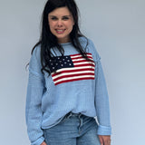 American flag print crochet knit top