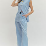 Sleeveless Jacket with Embellished Button