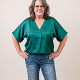 Stunning Teal Satin V-neck Blouse