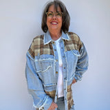 Washed plaid denim shacket