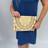 Tan and white braided purse