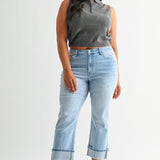 Mica - Light Beach Blue Mid Rise Cuffed Jean Curvy