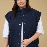 Navy Tie Quilted Vest - Curvy