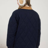 CORDUROY COLLAR QUILTED ZIP-UP JACKET