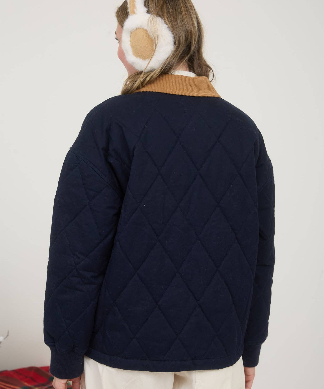 CORDUROY COLLAR QUILTED ZIP-UP JACKET