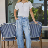 Illusion Faux Denim-like Printed Barrel Pants