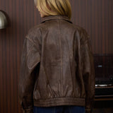 COLLARED ZIP-UP WASHED FAUX LEATHER JACKET