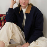 CORDUROY COLLAR QUILTED ZIP-UP JACKET