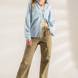 STRIPED BUTTON DOWN SHACKET