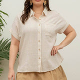 PLUS STRIPE COLLARED  LINEN SHIRT