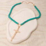 Hammered Cross Pendant Pearl Necklace