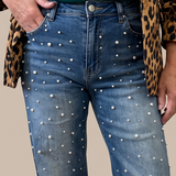 Dark Washed Pearl and Rhinestone jeans