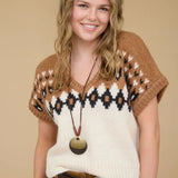 Fair Isle V Neck SS Sweater