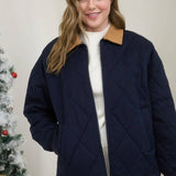 CORDUROY COLLAR QUILTED ZIP-UP JACKET