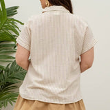 PLUS STRIPE COLLARED  LINEN SHIRT