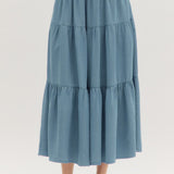 Denim tiered midi skirt