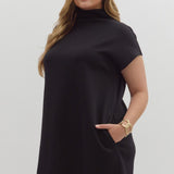Black mock neck mini dress
