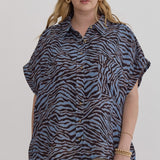 Blue Animal Print Blouse