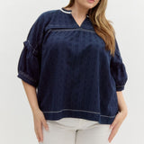 textured split v-neck pullover top