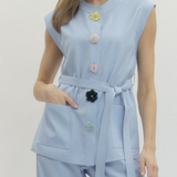 Sleeveless Jacket with Embellished Button