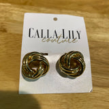 Small gold knot post earrings