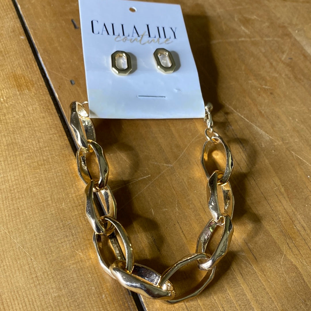 Beveled Link bracelet with earrings